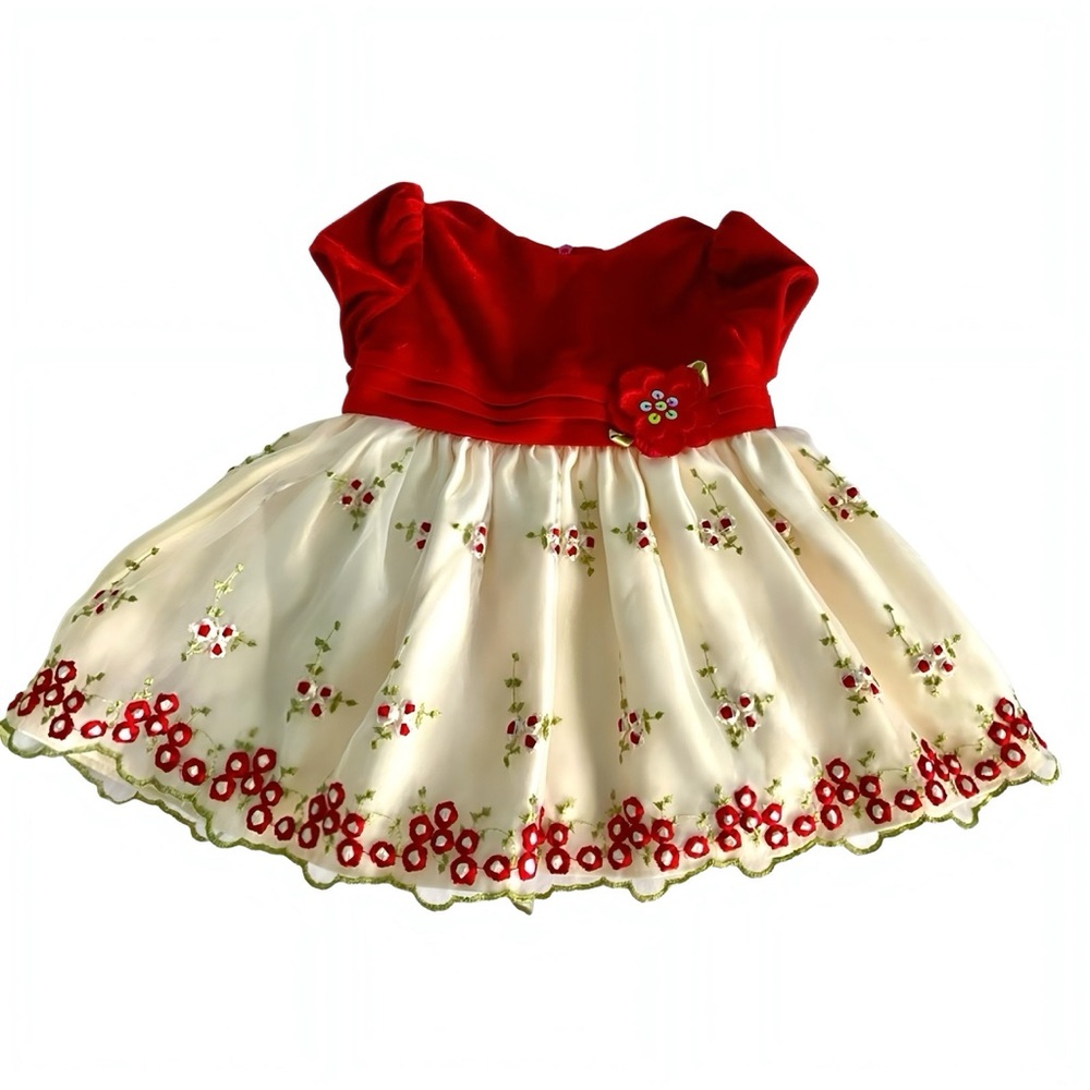 American Princess Size 6 mo. Beautiful Red velvet & embroidered flower dress